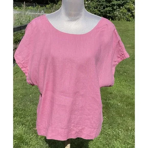 MADEWELL Linen Square Back Crewneck Top Short Sleeve Shirt Light Pink size XL - Picture 4 of 16